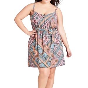 City Chic Dress Waist Tie Printed Tunic Size 14 Pink